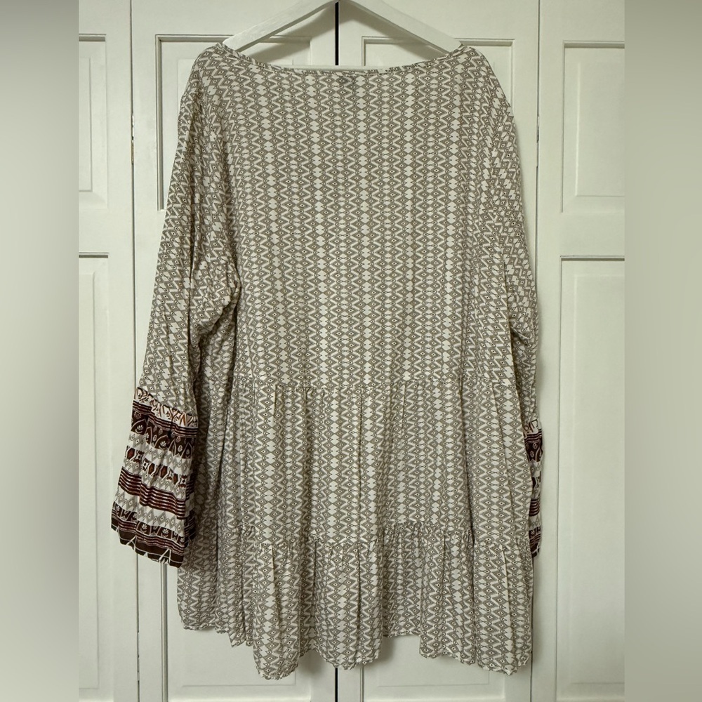 New Directions Geometric Tunic Cream Brown Lagenlook Boho Cottagecore Prairie 2X - Picture 3 of 9